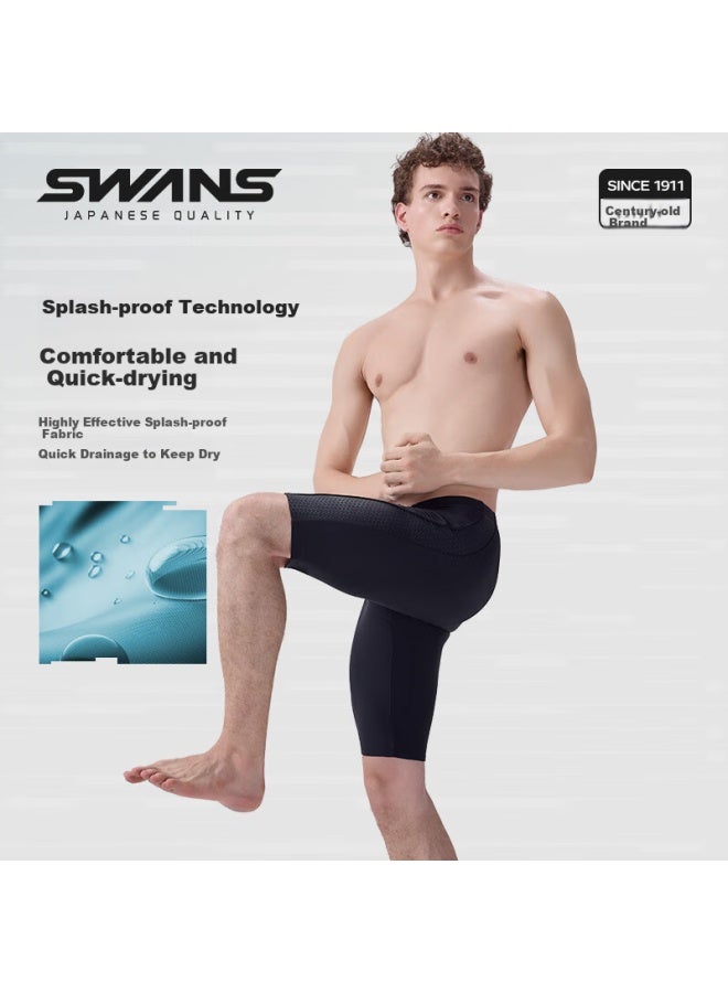 Speed Vision Swans Men's Professional Knee-length Swim Shorts, Quick-dry Sun Protection Swimming Trunks, Diving Swimwear, Black, 3XL - Image 3