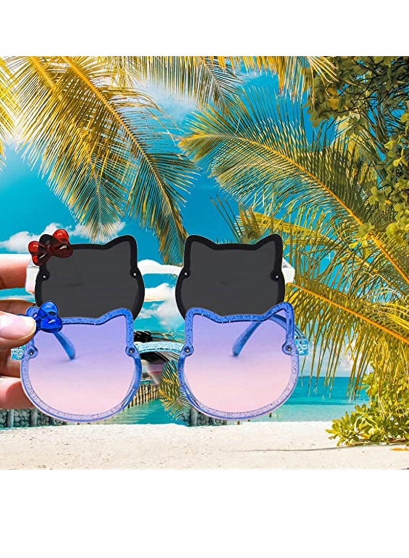 Kids Sunglasses 2 Pcs Cute Cat Shaped Child Sunglasses Polarized Sunglasses Neon Sunglasses UV Protection for Kids Boys Girls of 3-10 Years Old Birthday Party Beach Pool Supplies - Image 2