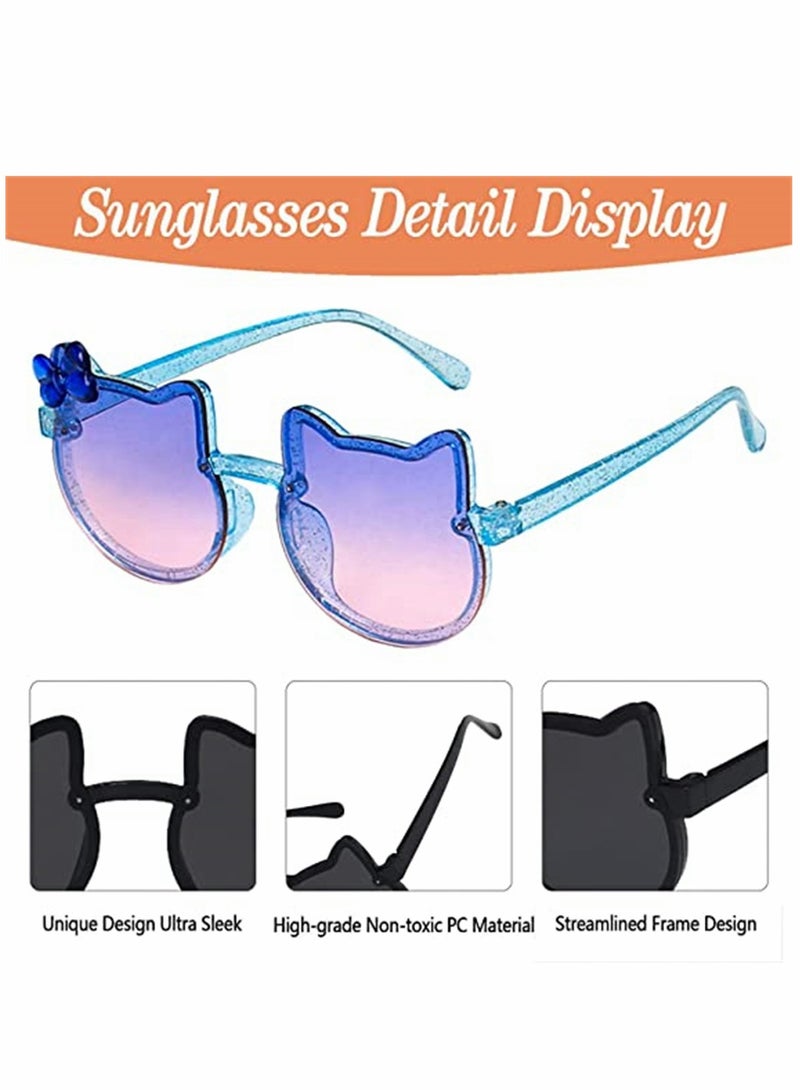 Kids Sunglasses 2 Pcs Cute Cat Shaped Child Sunglasses Polarized Sunglasses Neon Sunglasses UV Protection for Kids Boys Girls of 3-10 Years Old Birthday Party Beach Pool Supplies - Image 3