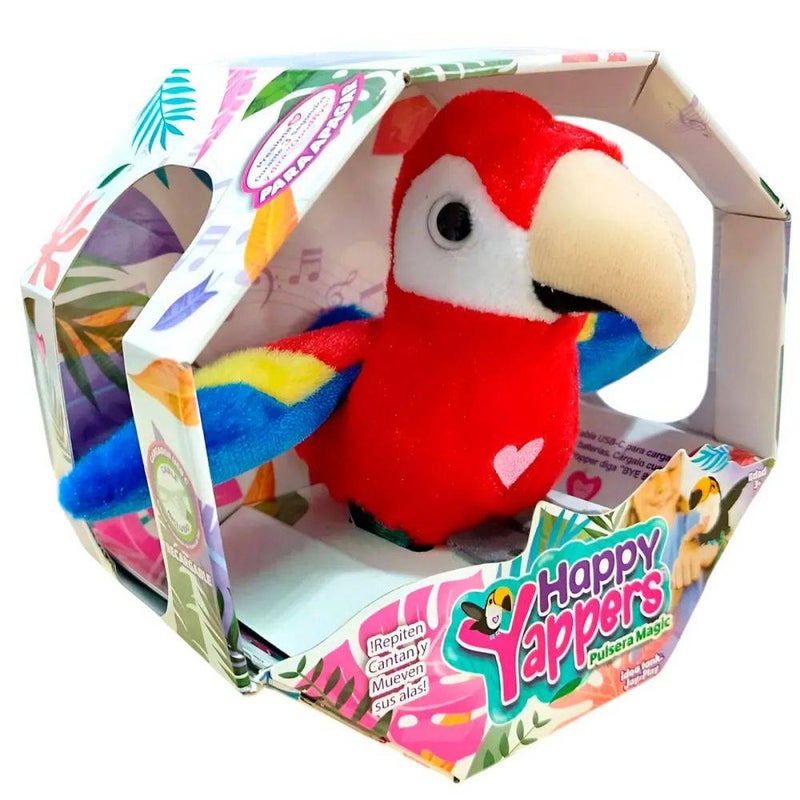 Happy Yappers Red Parrot Interactive Plush Bird Toy (Red/Blue)