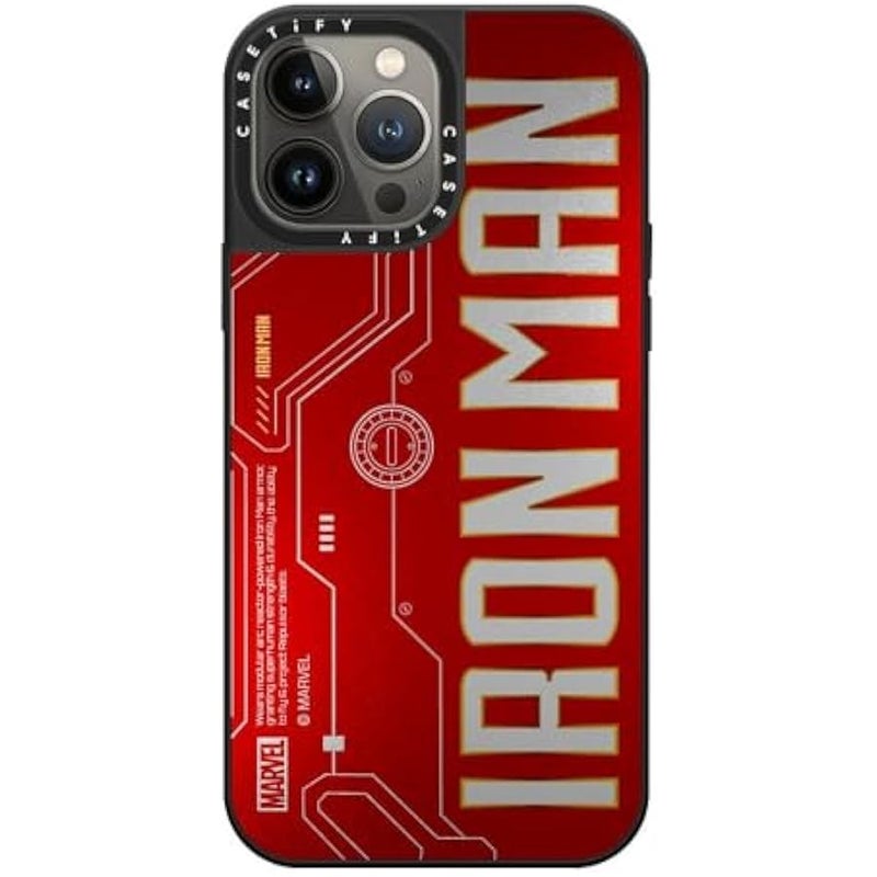 Casetify Mirror iPhone 13 Pro Max Case 【Iron Man Co-Lab/Reflective / 4.9ft Drop Protection/Compatible with Magsafe】 - Iron Man Logo - Silver on Black - Image 3