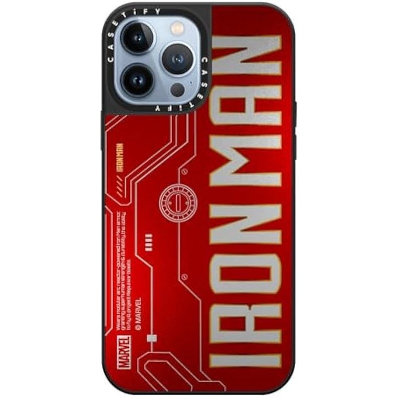 Casetify Mirror iPhone 13 Pro Max Case 【Iron Man Co-Lab/Reflective / 4.9ft Drop Protection/Compatible with Magsafe】 - Iron Man Logo - Silver on Black - Image 1