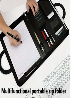 JOLLITY LLC A4 Multifunctional Zipper Document Holder with Notepad Portable Office Organizer for Files Pens and Cards Black Business Carrying Case for Work or Home Use Office Supplies and Accessories  - Image 1