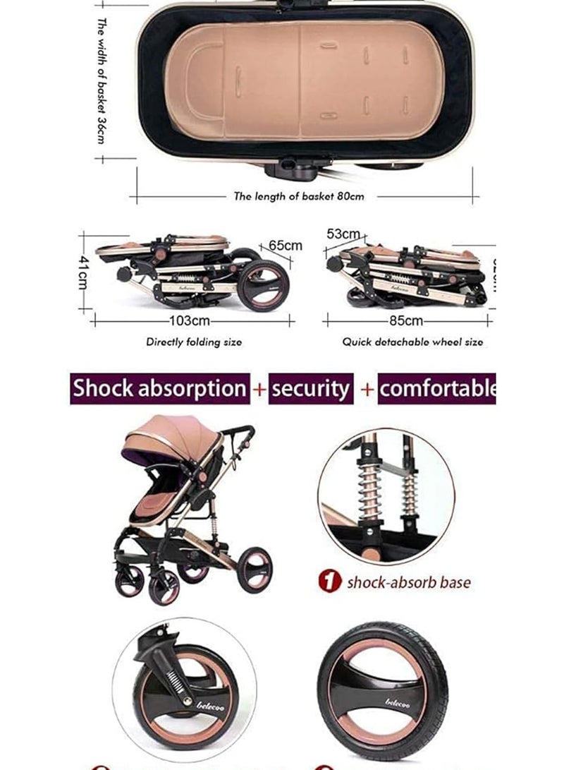 MONOGUE Baby Stroller 3-in-1 with Reversible Seat Convertible Infant to Toddler Travel System with Bassinet Adjustable Canopy, Shock Absorption Suitable for Newborn to 36 Months. - Image 3