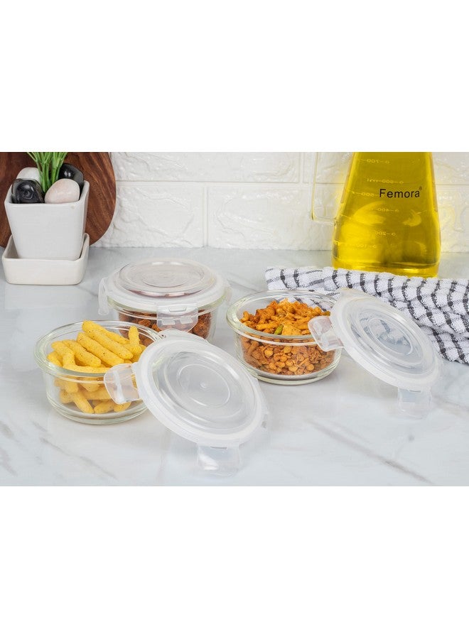 Femora Femora Borosilicate Glass Containers for Kitchen | 1 Year Warranty | Container Boxes for Storage, Storage Box for Kitchen with Air Vent Lid, Microwave Safe Utensils, Round (Set of 3-240ml Each) - Image 2