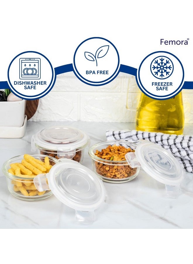 Femora Femora Borosilicate Glass Containers for Kitchen | 1 Year Warranty | Container Boxes for Storage, Storage Box for Kitchen with Air Vent Lid, Microwave Safe Utensils, Round (Set of 3-240ml Each) - Image 4