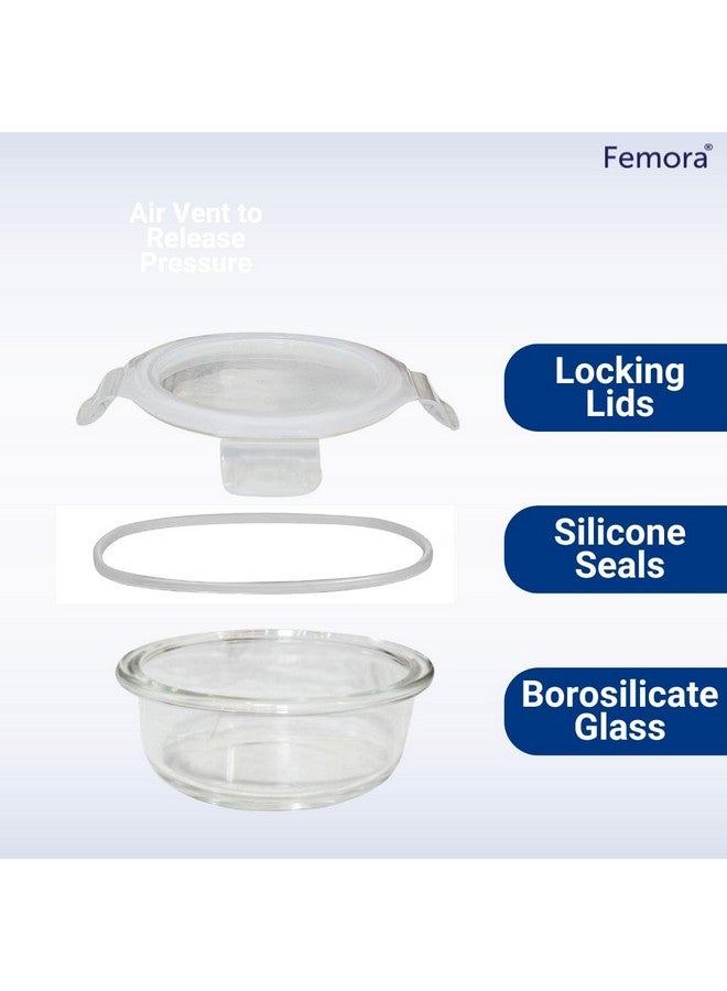 Femora Femora Borosilicate Glass Containers for Kitchen | 1 Year Warranty | Container Boxes for Storage, Storage Box for Kitchen with Air Vent Lid, Microwave Safe Utensils, Round (Set of 3-240ml Each) - Image 3