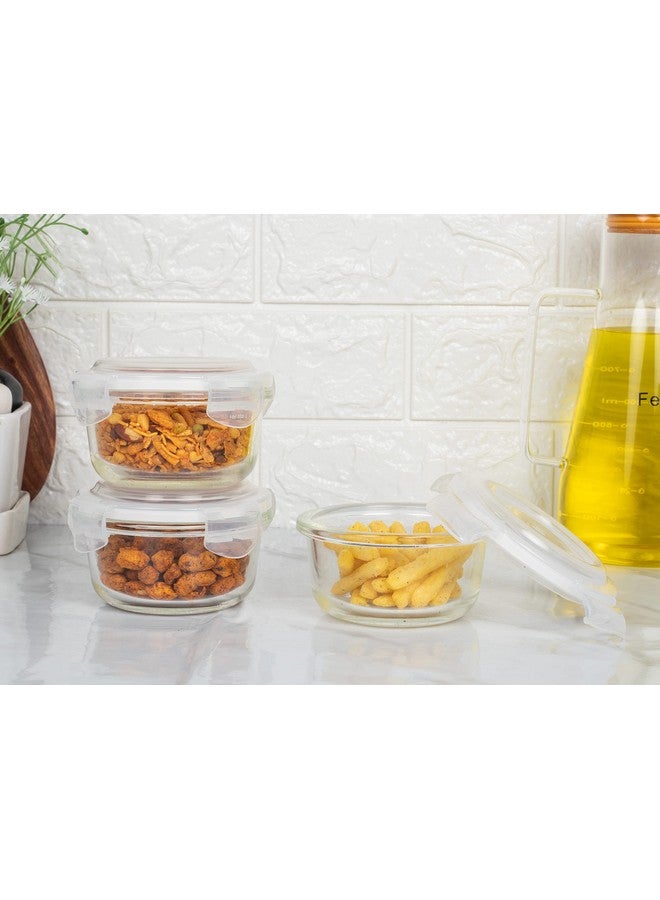 Femora Femora Borosilicate Glass Containers for Kitchen | 1 Year Warranty | Container Boxes for Storage, Storage Box for Kitchen with Air Vent Lid, Microwave Safe Utensils, Round (Set of 3-240ml Each) - Image 1