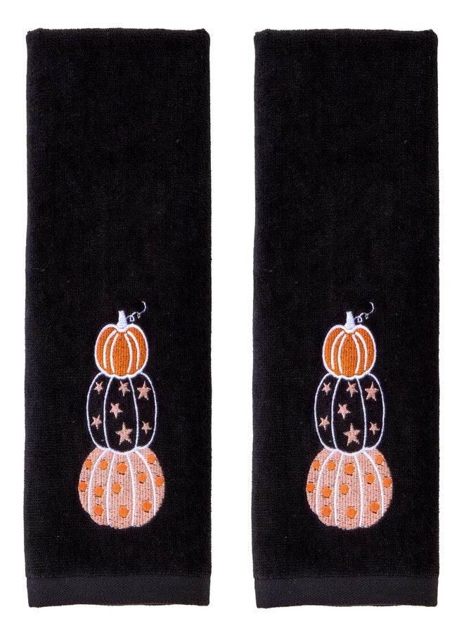 SKL Home Halloween Stacked Pumpkins 100% Cotton Embroidered 2pc Hand Towel Set, Decorative for Bath/Kitchen/Bar & Gift, Black - Image 1