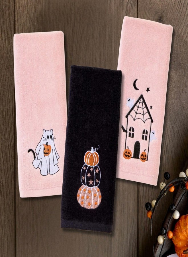 SKL Home Halloween Stacked Pumpkins 100% Cotton Embroidered 2pc Hand Towel Set, Decorative for Bath/Kitchen/Bar & Gift, Black - Image 5