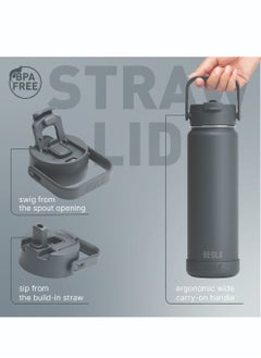 BEOLA 750ml Water Bottle 18/8 Stainless Steel 304 Double Wall Insulated Thermos Bottle with Straw Lid and wide mouth, 2 lids included, Hot Cold Liquids Sports Bottle, 24oz (Lava Gray)  - Image 3