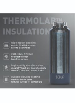BEOLA 750ml Water Bottle 18/8 Stainless Steel 304 Double Wall Insulated Thermos Bottle with Straw Lid and wide mouth, 2 lids included, Hot Cold Liquids Sports Bottle, 24oz (Lava Gray)  - Image 4