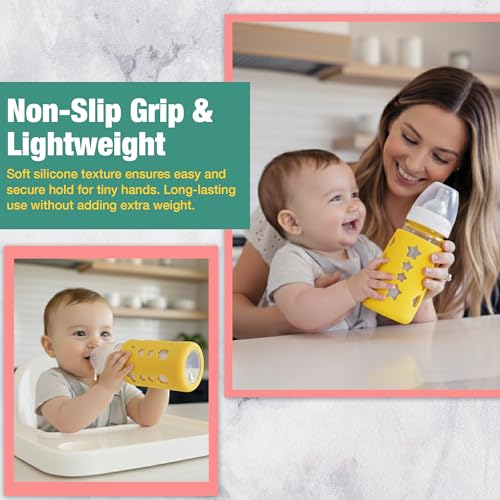 Safe-O-Kid BPA-Free Pure Silicone Bottle Cover – Soft, Non-Toxic, Protective Cover for Baby Bottles, Safe for Little Ones, Durable, Easy to Clean 120 ml, Yellow - Pack of 2 - Image 4