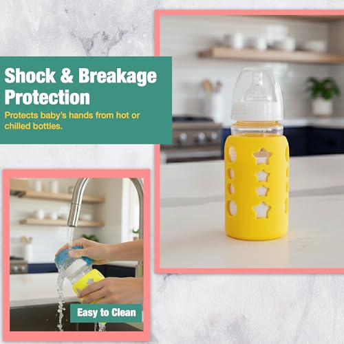 Safe-O-Kid BPA-Free Pure Silicone Bottle Cover – Soft, Non-Toxic, Protective Cover for Baby Bottles, Safe for Little Ones, Durable, Easy to Clean 120 ml, Yellow - Pack of 2 - Image 3