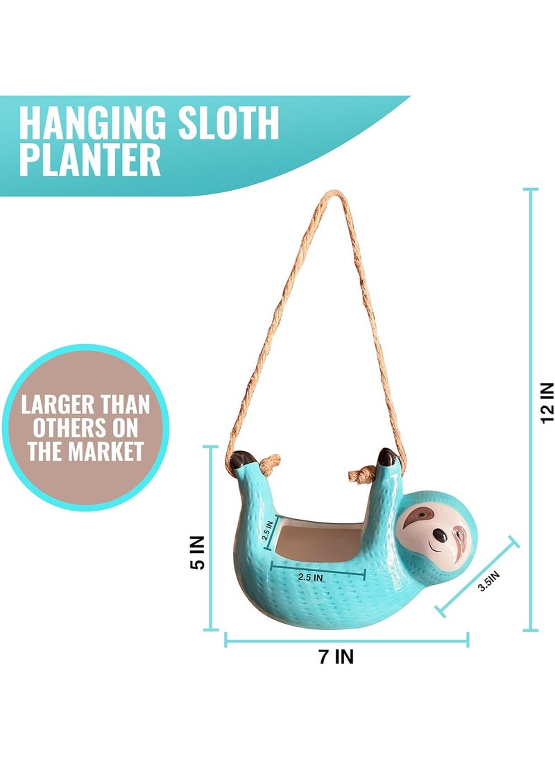 SOLARAE Hanging Sloth Plant Holder  Hanging Succulent Pots - Ceramic Sloth Planter - Funny Planters for Indoor Plants - Air Planters Hanging - Sloth Plant Pot - Image 2