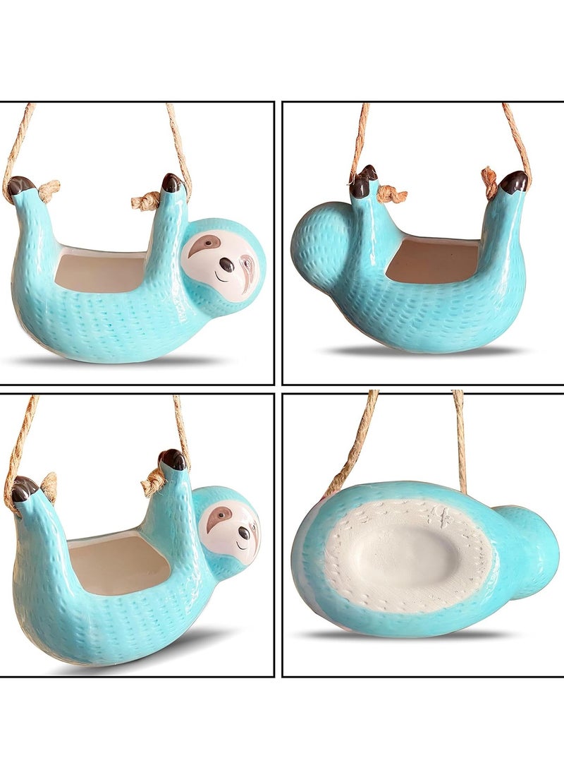 SOLARAE Hanging Sloth Plant Holder  Hanging Succulent Pots - Ceramic Sloth Planter - Funny Planters for Indoor Plants - Air Planters Hanging - Sloth Plant Pot - Image 5