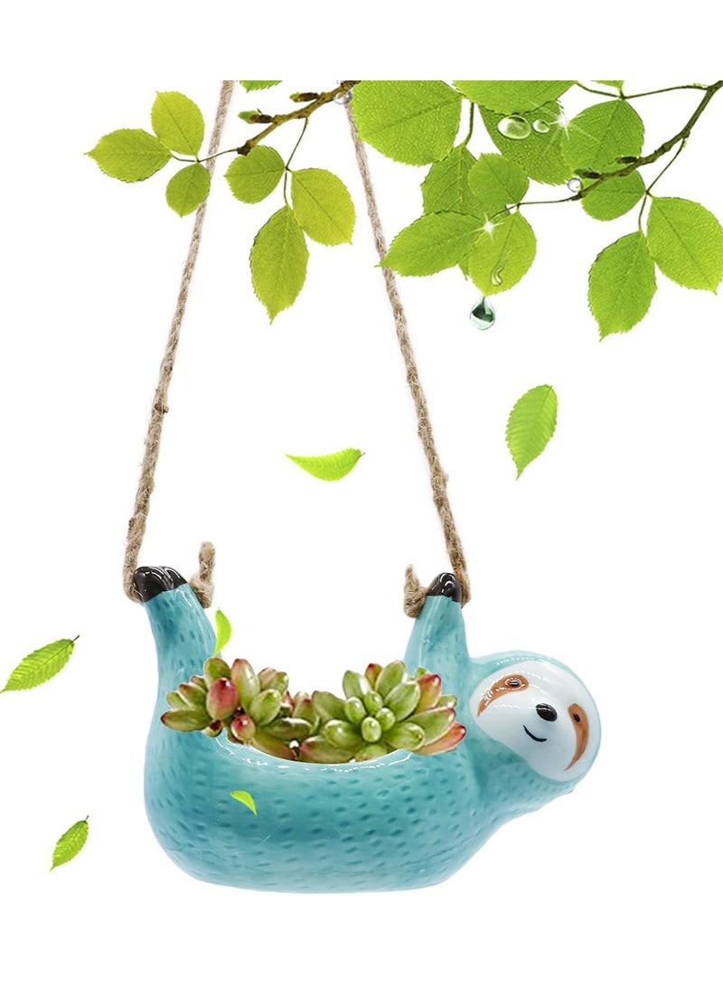 SOLARAE Hanging Sloth Plant Holder  Hanging Succulent Pots - Ceramic Sloth Planter - Funny Planters for Indoor Plants - Air Planters Hanging - Sloth Plant Pot - Image 1