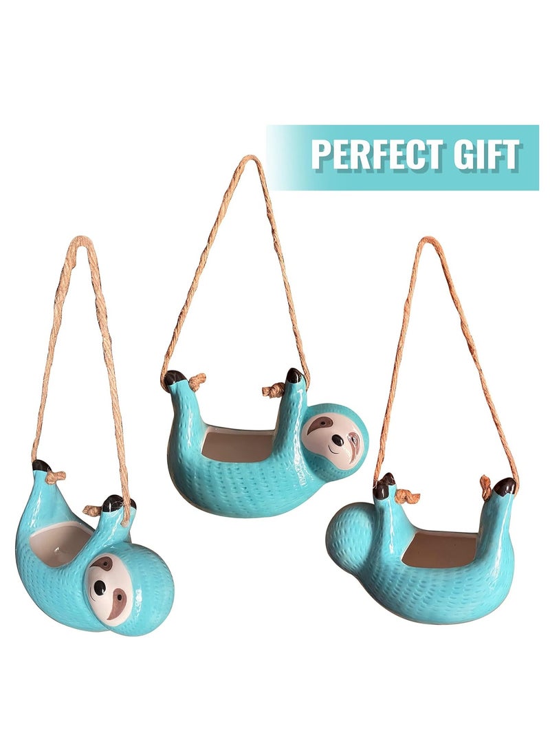 SOLARAE Hanging Sloth Plant Holder  Hanging Succulent Pots - Ceramic Sloth Planter - Funny Planters for Indoor Plants - Air Planters Hanging - Sloth Plant Pot - Image 3