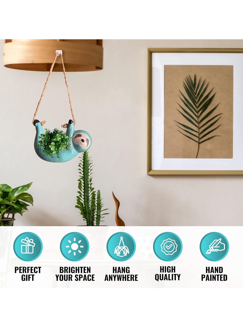 SOLARAE Hanging Sloth Plant Holder  Hanging Succulent Pots - Ceramic Sloth Planter - Funny Planters for Indoor Plants - Air Planters Hanging - Sloth Plant Pot - Image 4