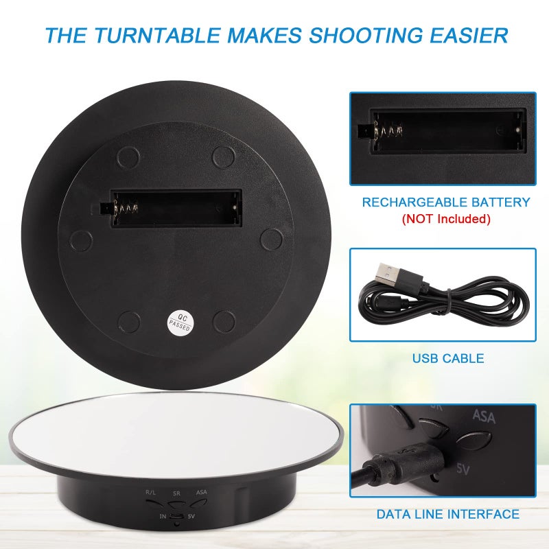 Bosgladek Motorized Display Stand - 7.87" Rotating Platform with Mirror Cover, USB Charging Port, 22 lbs Load Capacity, Ideal for Jewelry, 3D Model, Cake Photography - Image 2