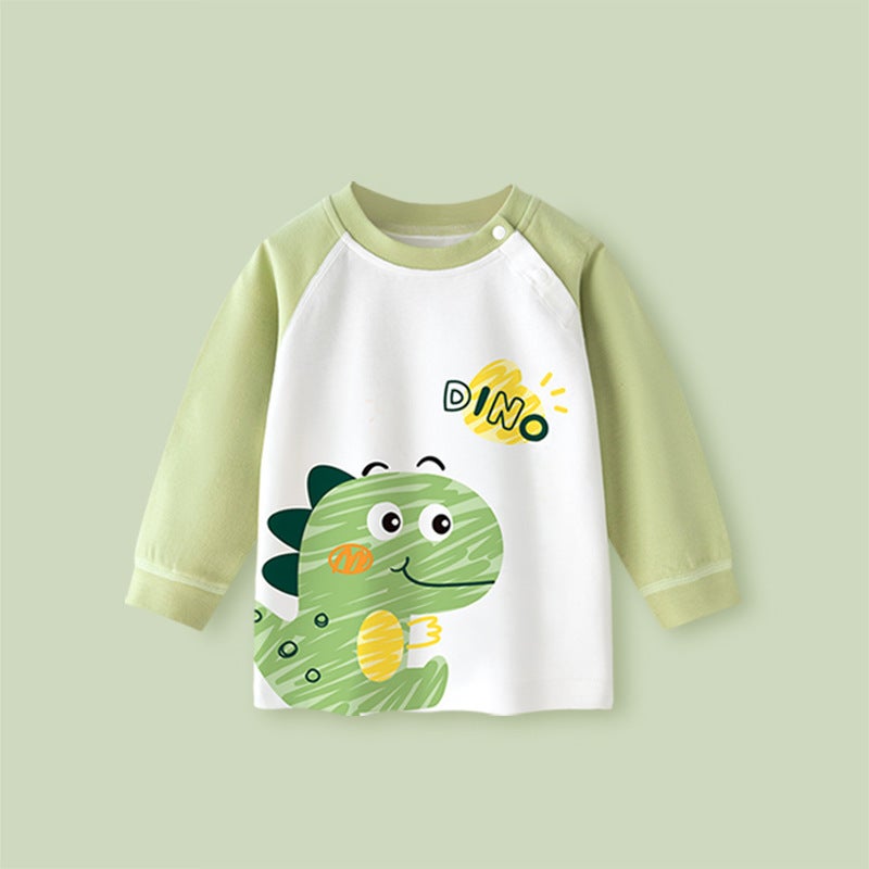 Children''s T-shirt long-sleeved clothes newborn single-piece top girls cotton clothes boys baby spring and autumn base shirt - Image 1