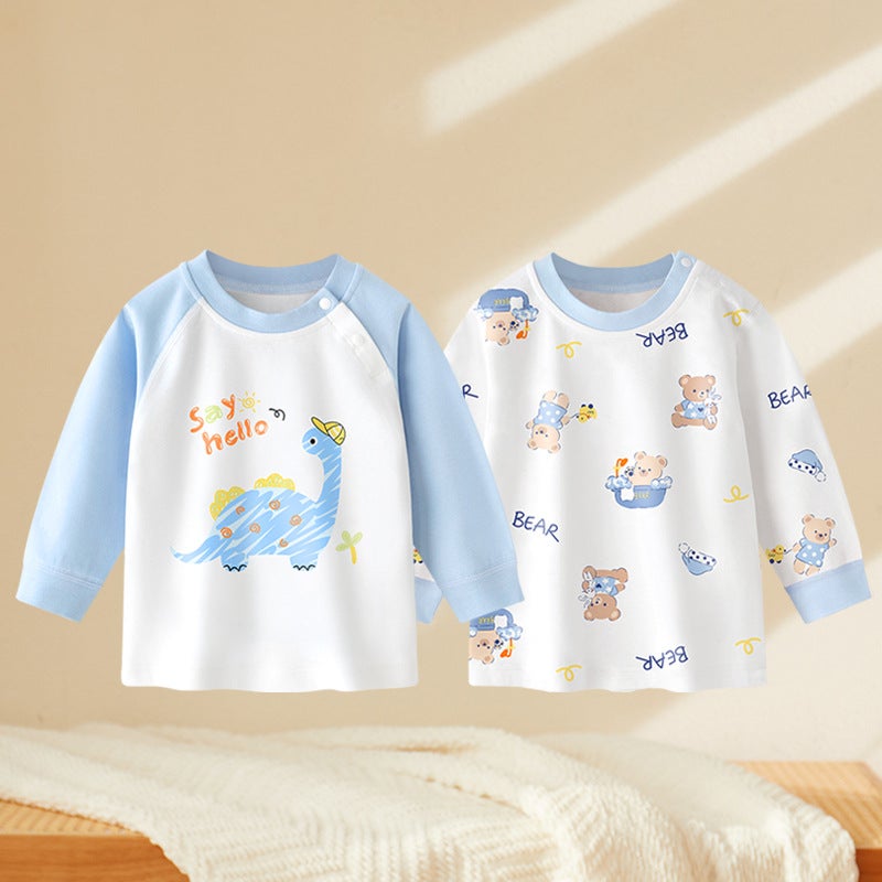 Children''s T-shirt long-sleeved clothes newborn single-piece top girls cotton clothes boys baby spring and autumn base shirt - Image 2