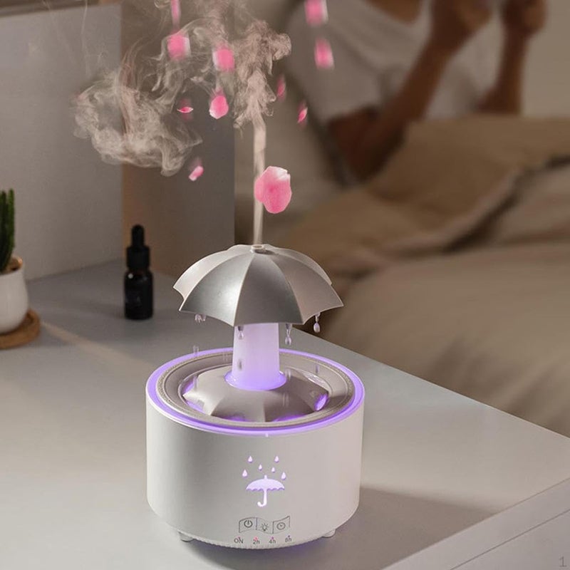 Derovan Rotating Umbrella Humidifier – Raindrop Waterfall Effect, 7‑Color LED, Ultrasonic Cool Mist, Remote & Timer, Aromatherapy Diffuser - Image 3