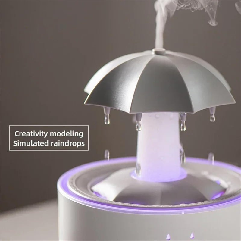 Derovan Rotating Umbrella Humidifier – Raindrop Waterfall Effect, 7‑Color LED, Ultrasonic Cool Mist, Remote & Timer, Aromatherapy Diffuser - Image 2