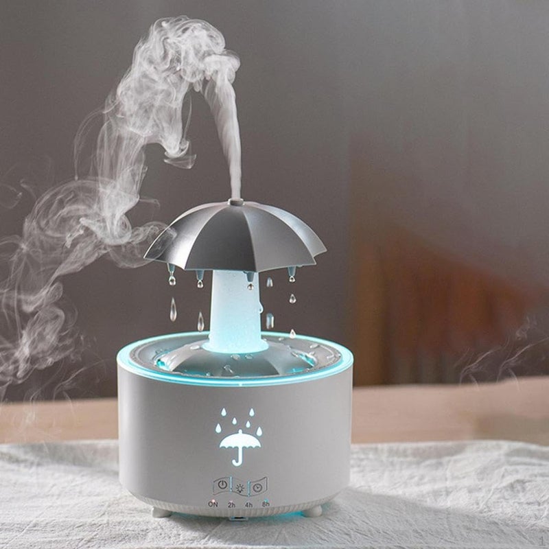 Derovan Rotating Umbrella Humidifier – Raindrop Waterfall Effect, 7‑Color LED, Ultrasonic Cool Mist, Remote & Timer, Aromatherapy Diffuser - Image 4