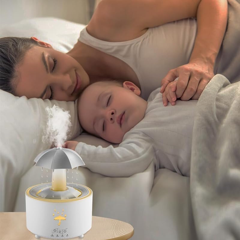 Derovan Rotating Umbrella Humidifier – Raindrop Waterfall Effect, 7‑Color LED, Ultrasonic Cool Mist, Remote & Timer, Aromatherapy Diffuser - Image 5