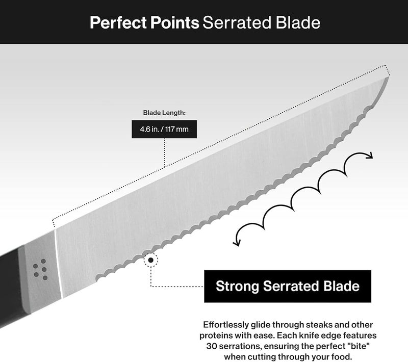 Misen Steak Knives Set of 4 - Precision Serrated Blades for Effortless Dining - Stainless Steel - Superior Cuts with Four Steak Knives Handles - Black - Image 4