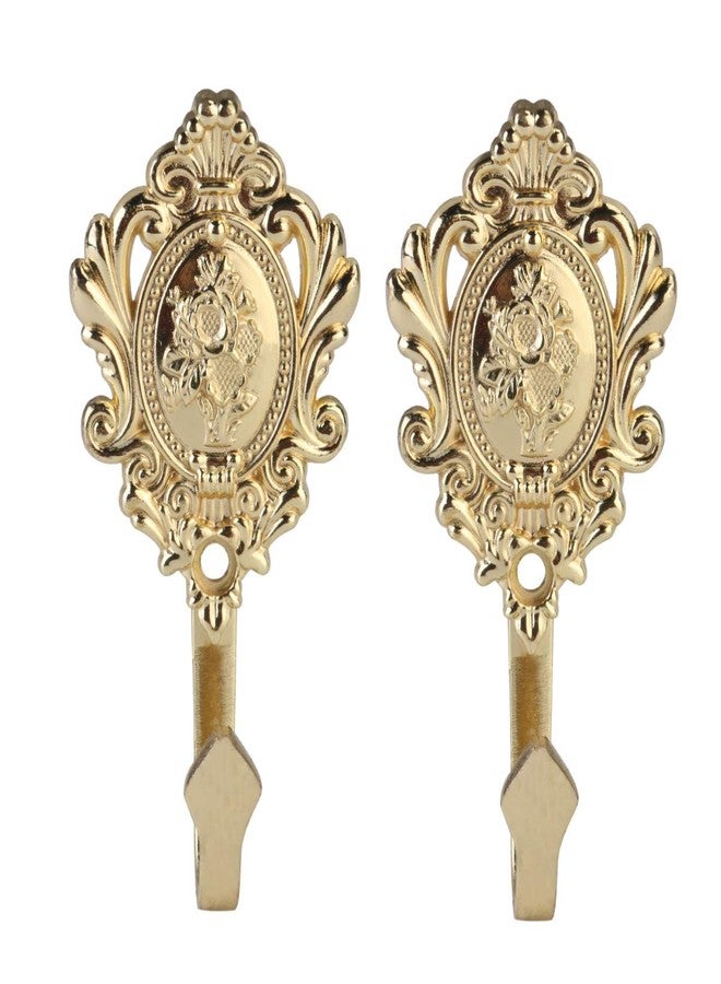 Sewroro 2Pcs Zinc Alloy Curtain Holdback Hooks Bronze Rose Pattern Wall Hooks for Drapes Tiebacks Vintage Gold Curtain Holdback Gold Hardware for Home and Hotel - Image 1