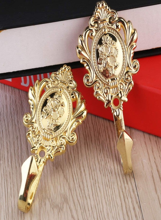 Sewroro 2Pcs Zinc Alloy Curtain Holdback Hooks Bronze Rose Pattern Wall Hooks for Drapes Tiebacks Vintage Gold Curtain Holdback Gold Hardware for Home and Hotel - Image 2