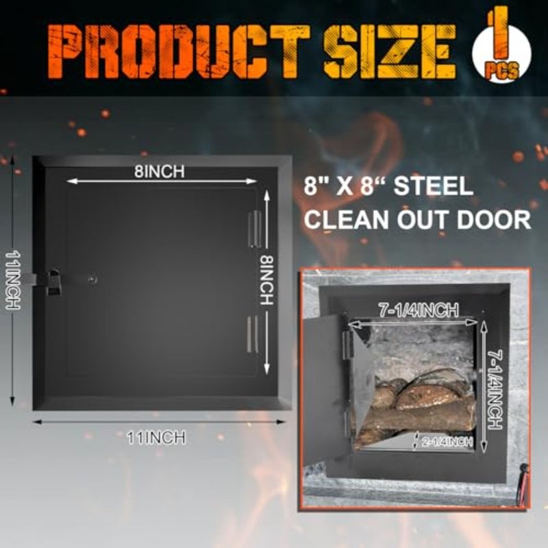 Yaocom 1 Pack 8" x 8" Steel Chimney Cleanout Door Fireplace Trap Door with Secure Closing Clasp Design for Ashes Indoor Outdoor Wall Chimney - Image 2