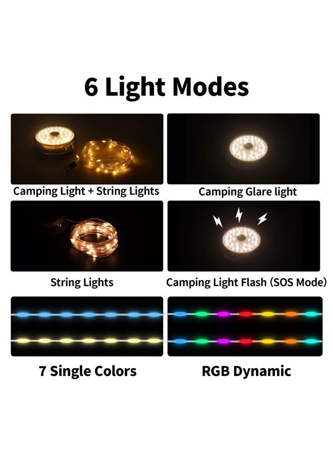 Phylosal Camping String Lights, Camping Essentials 2 in 1 Quick Storage 32.8FT Rechargeable Waterproof Tent Lights with with 6 Modes, Portable LED Hanging Light for Outdoor Patio Awning Garden Party - Image 2