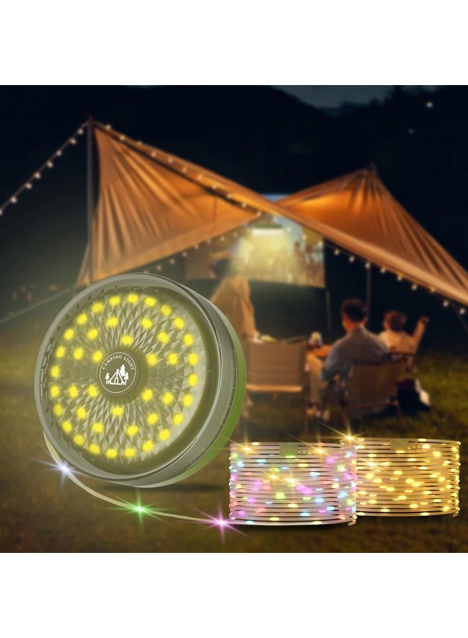 Phylosal Camping String Lights, Camping Essentials 2 in 1 Quick Storage 32.8FT Rechargeable Waterproof Tent Lights with with 6 Modes, Portable LED Hanging Light for Outdoor Patio Awning Garden Party - Image 1