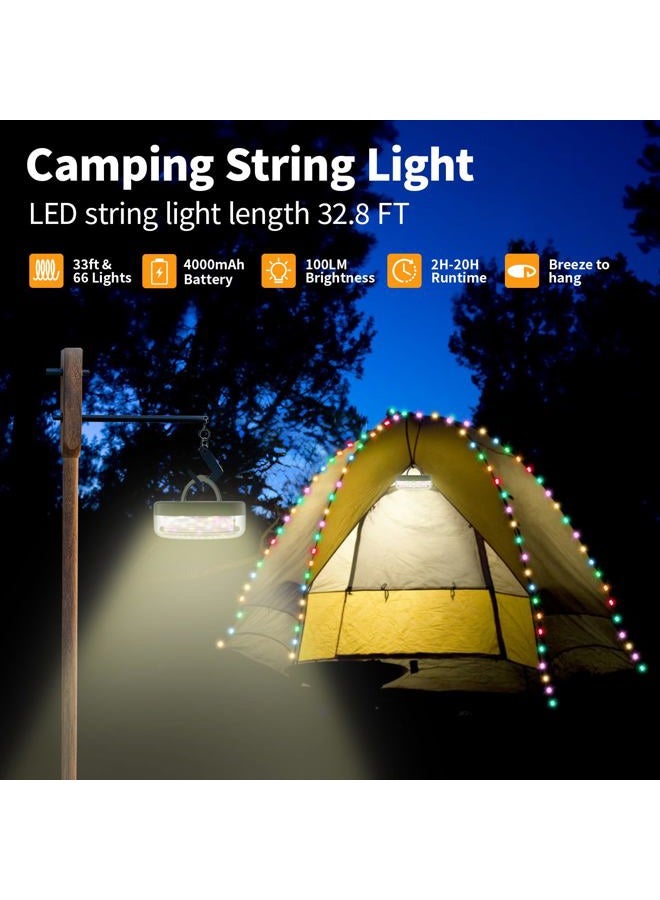 Phylosal Camping String Lights, Camping Essentials 2 in 1 Quick Storage 32.8FT Rechargeable Waterproof Tent Lights with with 6 Modes, Portable LED Hanging Light for Outdoor Patio Awning Garden Party - Image 3
