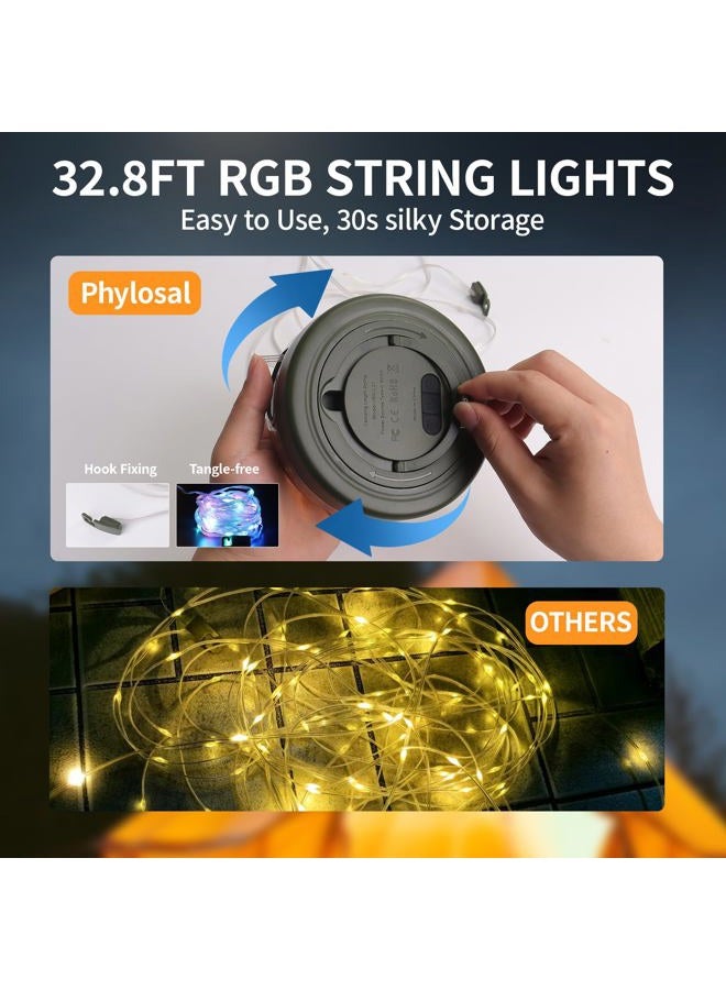 Phylosal Camping String Lights, Camping Essentials 2 in 1 Quick Storage 32.8FT Rechargeable Waterproof Tent Lights with with 6 Modes, Portable LED Hanging Light for Outdoor Patio Awning Garden Party - Image 5