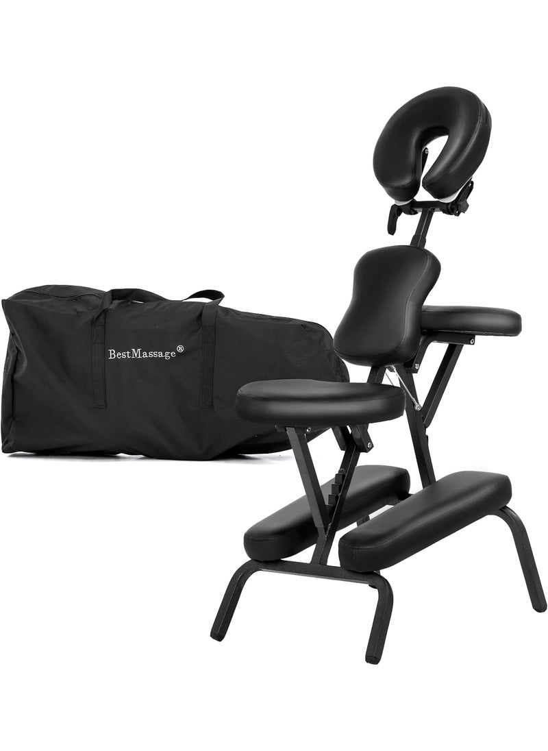 BestMassage Portable Massage Chair for Tattoo and Spa Foldable Massage Therapy Chair with Adjustable Face Cradle High-Density Cushion Lightweight Design with Carrying Bag Ideal for Salon Use (Black) 
