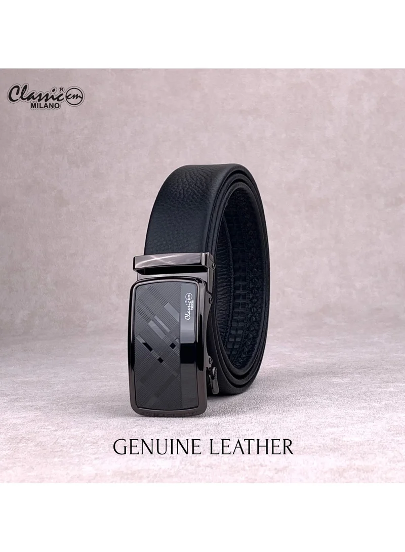 Classic Milano Black (ALTHQ-3705-7) Classic Milano Genuine Leather Belt for Men, Formal Dress Belt with Automatic Ratchet Buckle, Men's Belt for Office Wear with Gift Box for Men | Best Price UAE