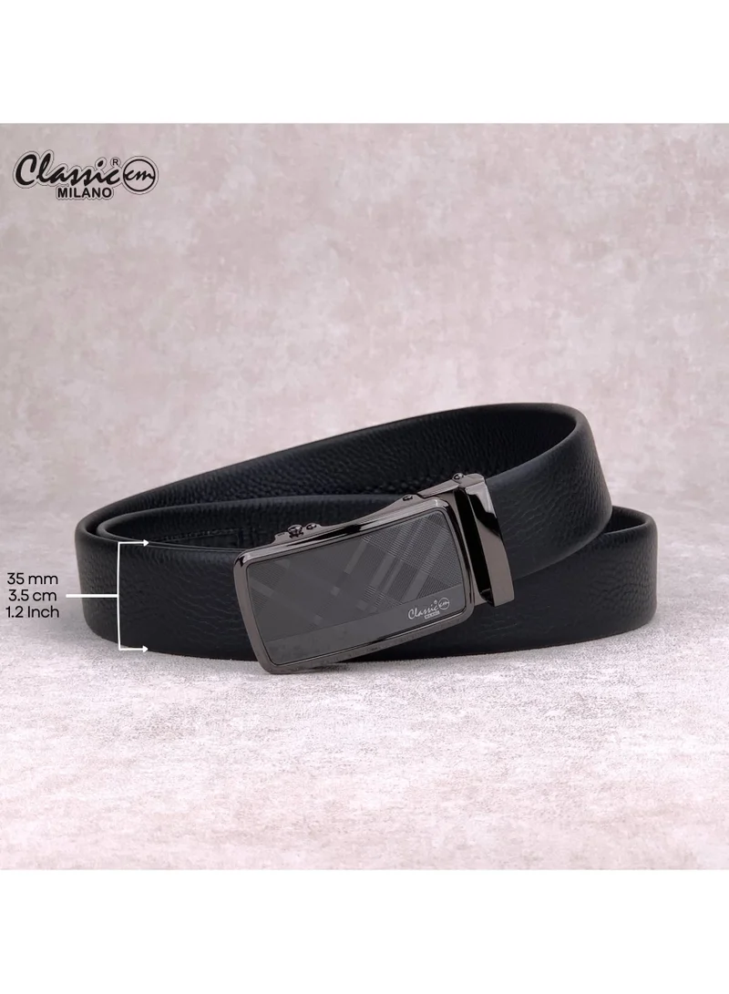 Classic Milano Black (ALTHQ-3705-7) Classic Milano Genuine Leather Belt for Men, Formal Dress Belt with Automatic Ratchet Buckle, Men's Belt for Office Wear with Gift Box for Men | Best Price UAE