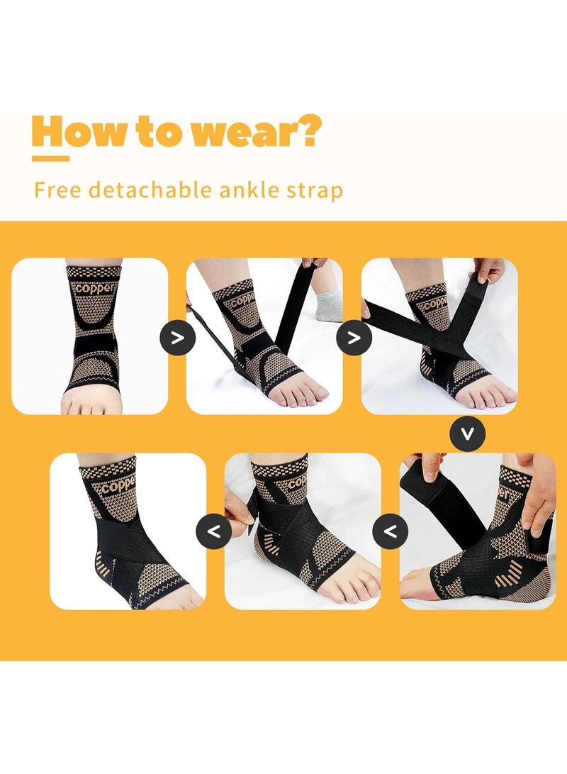 كيلا جراب ضغط قابل للتعديل من النحاس للكاحل (زوج) - دعامة الكاحل ودعامة الكعب لالتهاب وتر أخيل والتهاب اللفافة الأخمصية - يخفف التورم والالتواء في الكاحل (كبير) - Image 2