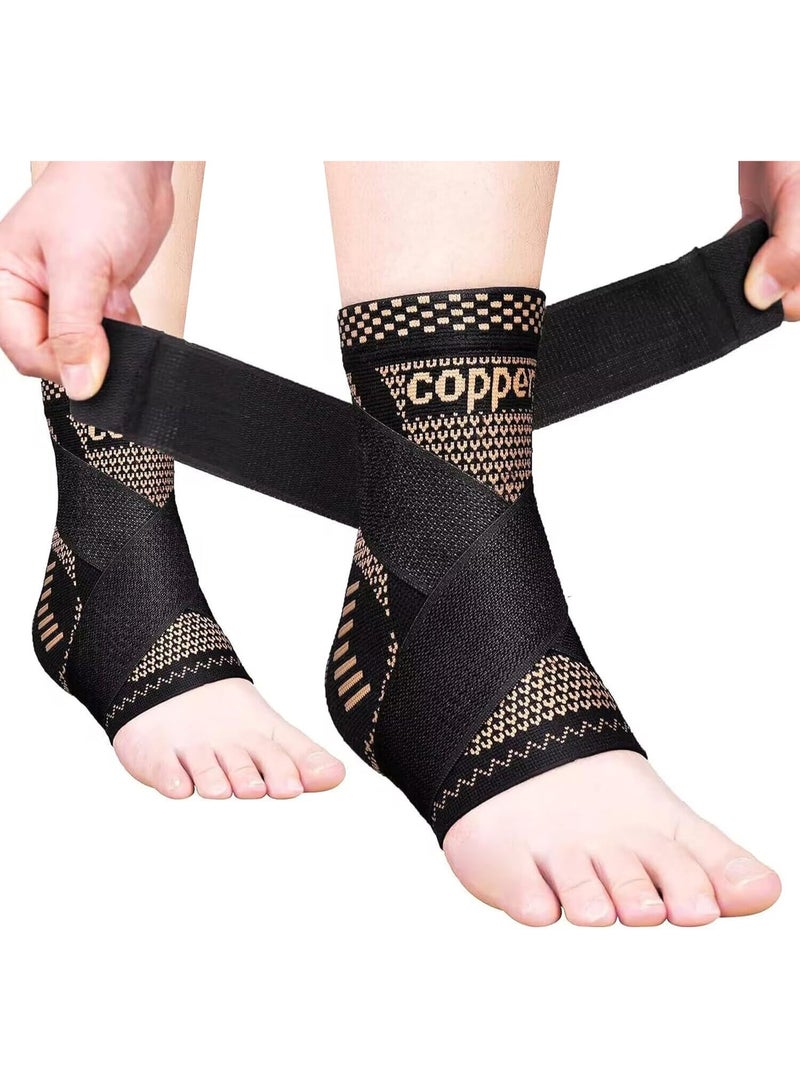 كيلا جراب ضغط قابل للتعديل من النحاس للكاحل (زوج) - دعامة الكاحل ودعامة الكعب لالتهاب وتر أخيل والتهاب اللفافة الأخمصية - يخفف التورم والالتواء في الكاحل (كبير) - Image 1