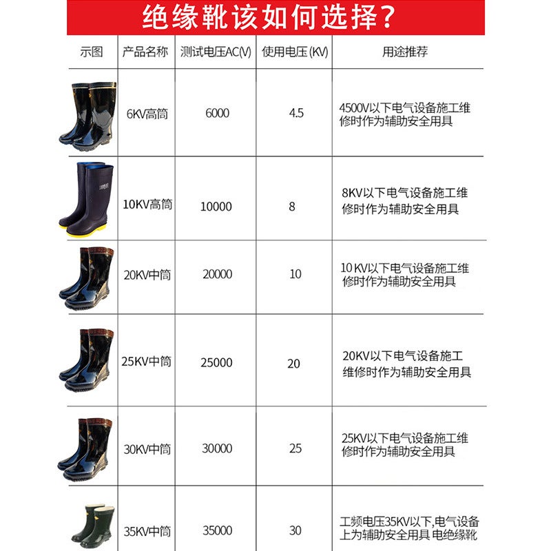 Electrician Insulated 10Kv20Kv25Kv30Kv35Kv High Voltage Insulated Rain Boots Anti-Electricity Rubber Anti-Slip Grid Rain Boots - Image 5