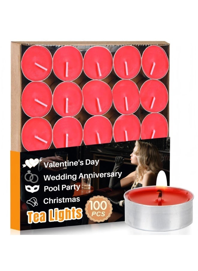 شو وو 100 قطعة شموع شاي صغيرة حمراء بلا عطر من صويا، صغيرة الحجم تدوم طويلاً لتزيين المنزل وحفلات الزفاف وحفلات المسبح والطوارئ - أحمر - Image 1