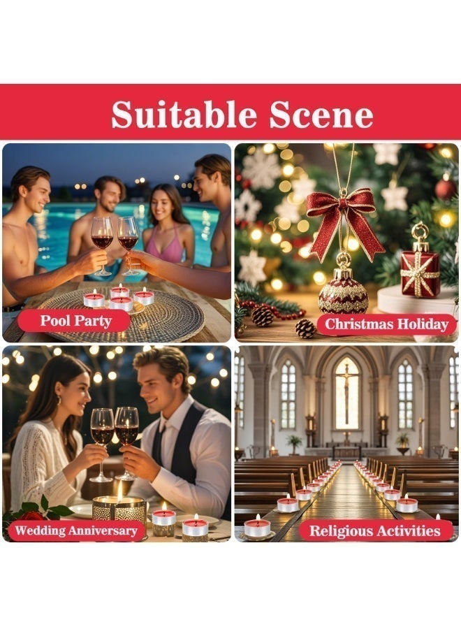 شو وو 100 قطعة شموع شاي صغيرة حمراء بلا عطر من صويا، صغيرة الحجم تدوم طويلاً لتزيين المنزل وحفلات الزفاف وحفلات المسبح والطوارئ - أحمر - Image 5