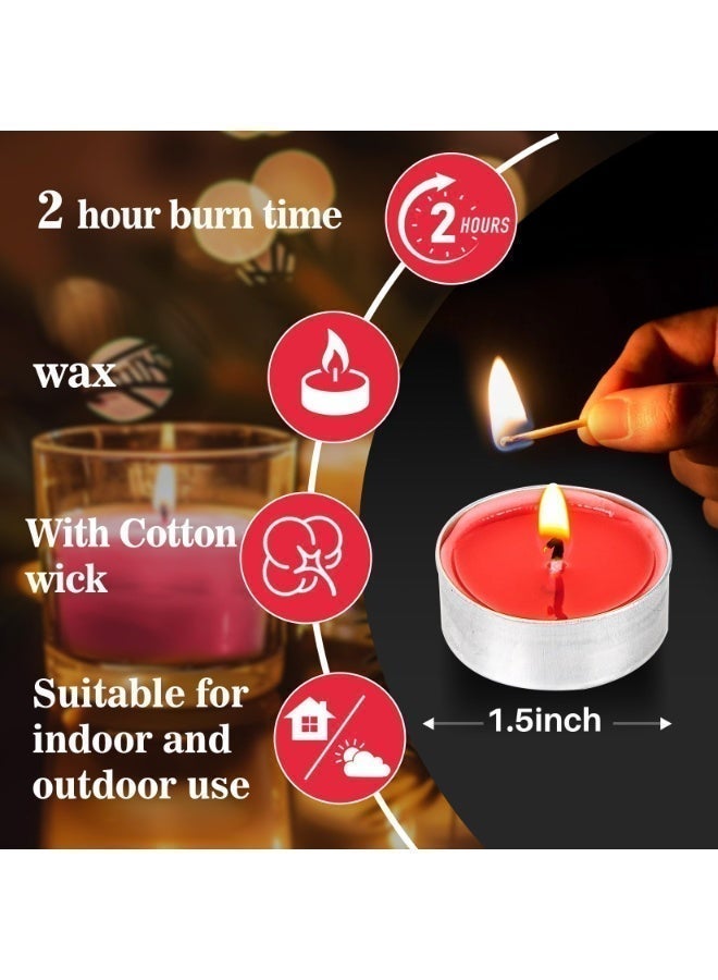 شو وو 100 قطعة شموع شاي صغيرة حمراء بلا عطر من صويا، صغيرة الحجم تدوم طويلاً لتزيين المنزل وحفلات الزفاف وحفلات المسبح والطوارئ - أحمر - Image 2