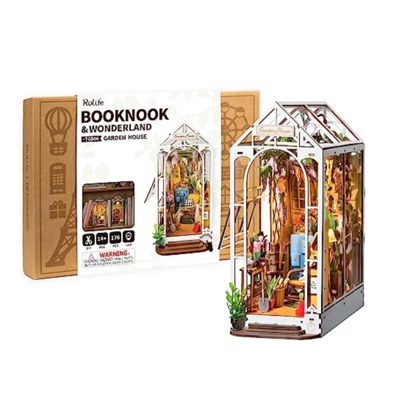 رولايف بيت دمى Rolife DIY Book Nook Wooden Miniature Doll House for Bookshelf Insert Furniture, TGB01 Sakura Densya - Image 1