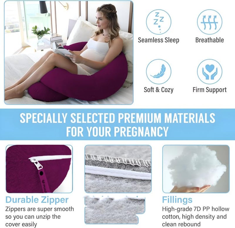 DADDY COOL Full Body C Shape Pregnancy Pillow for Pregnant Women Maternity Pillow Gift for Pregnancy Sleeping Pillow Pack of 1 Wine - Image 4