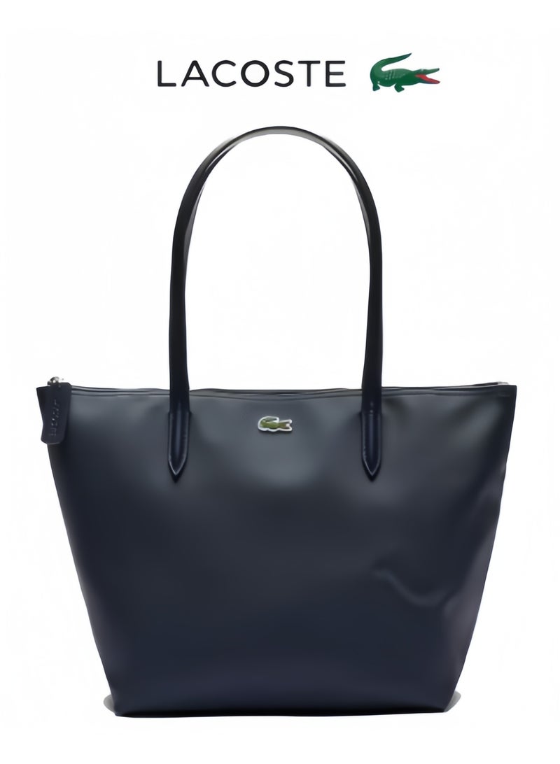 Lacoste Women's L12.12 Concept Fashion Versatile Large Capacity Zipper Handbag Tote Bag Shoulder Bag Medium Dark Blue - Image 1